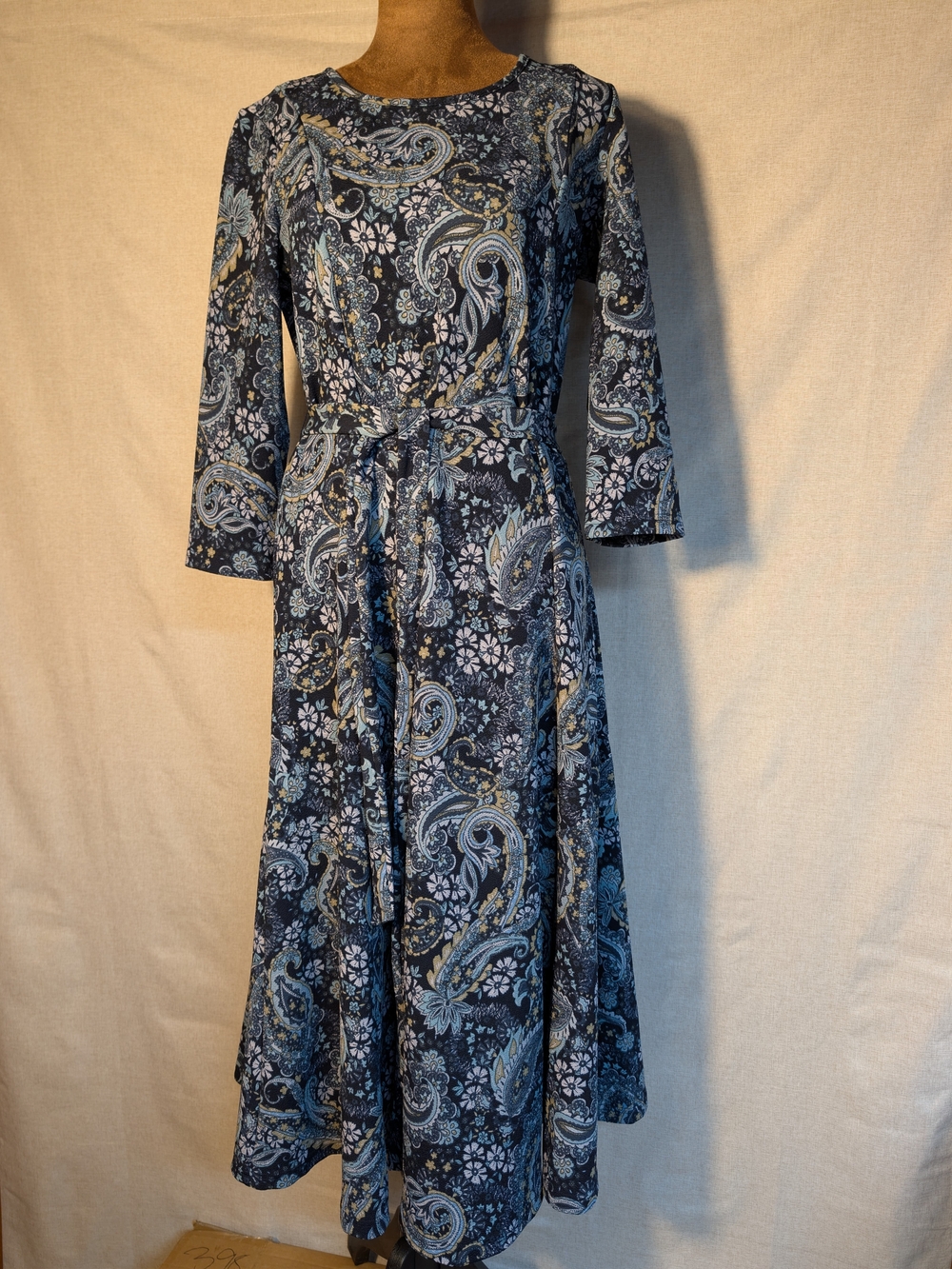 Nina Leonard Blue Paisley Midi Dress 3/4 Sleeves